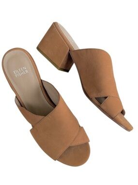 Like New Eileen Fisher Leather Haven Slide Sandals Camel Size 7.5
